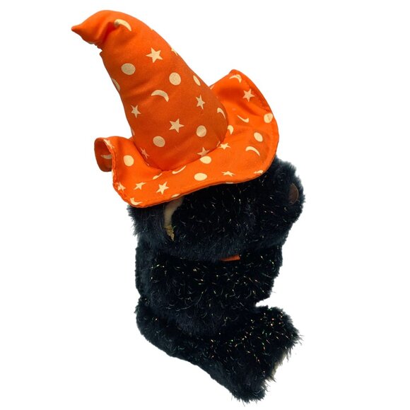 Black Sparkle Plush Black Sparkle Kitten Cat Kitty Orange Hat Fall Halloween Stu - Picture 3 of 3